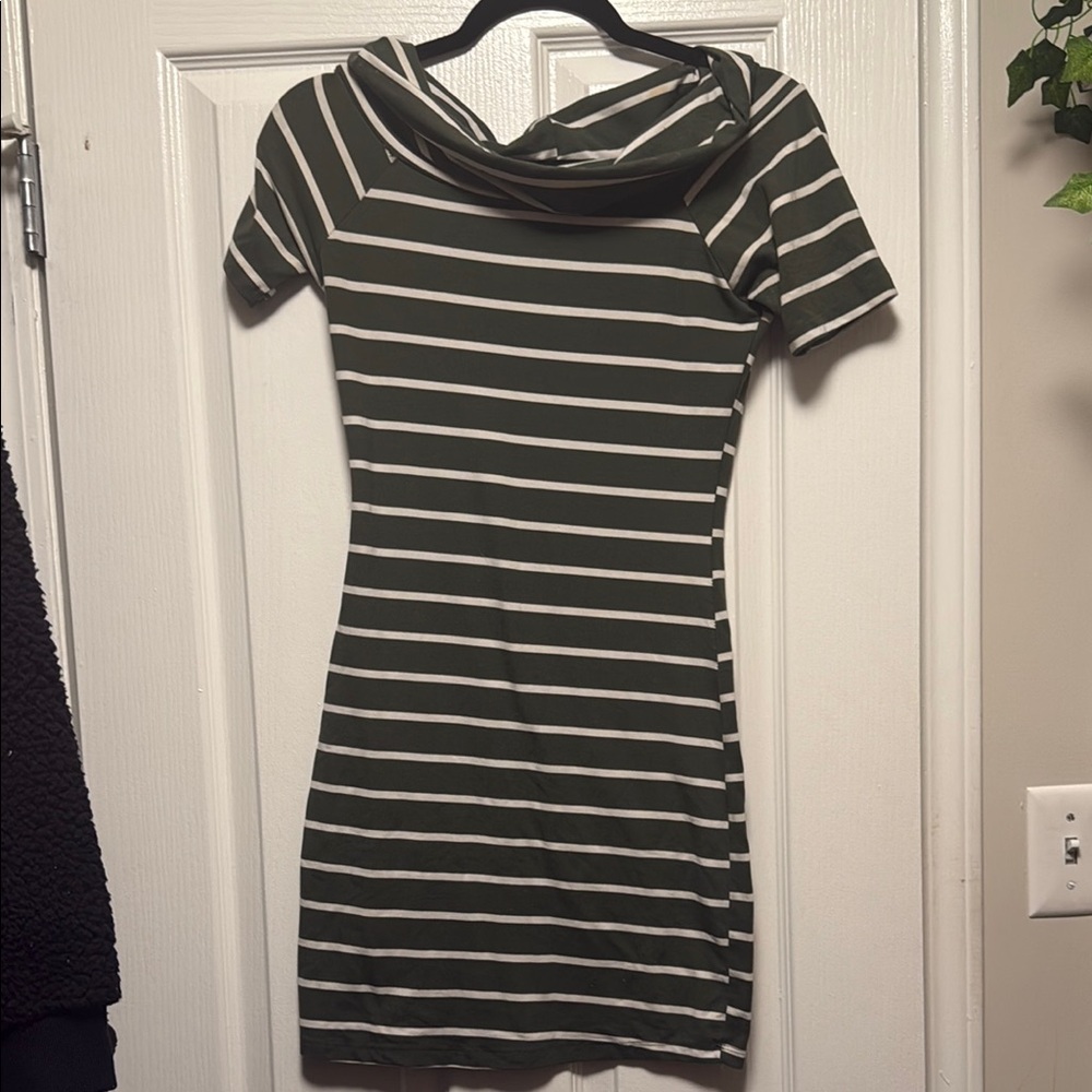 Elegant Striped Green and White Mini Dress